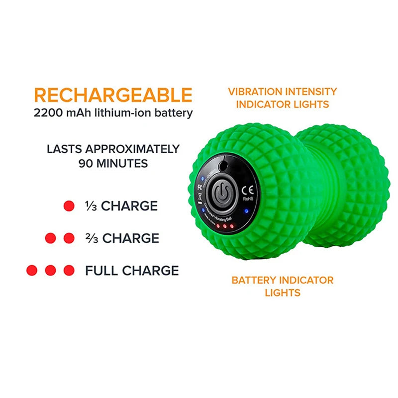 Peanut Electric Vibrating Ball Rechargeable Plastic Roller Deep Tissue Recovery Training Therapeutic Muscle Massage Tool