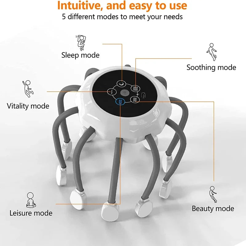 Electric Scalp Massager Head Massager Red Light Vibrator Octopus Head Scratcher for Relaxation Stress Migraine Recharge