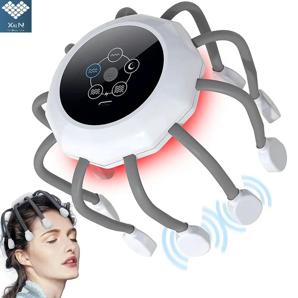Electric Scalp Massager Head Massager Red Light Vibrator Octopus Head Scratcher for Relaxation Stress Migraine Recharge