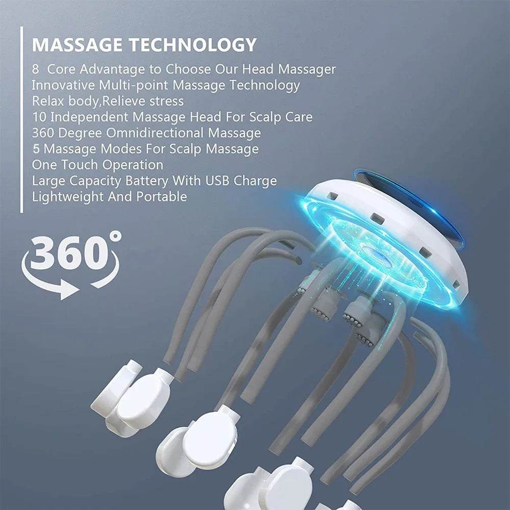 Electric Scalp Massager Head Massager Red Light Vibrator Octopus Head Scratcher for Relaxation Stress Migraine Recharge